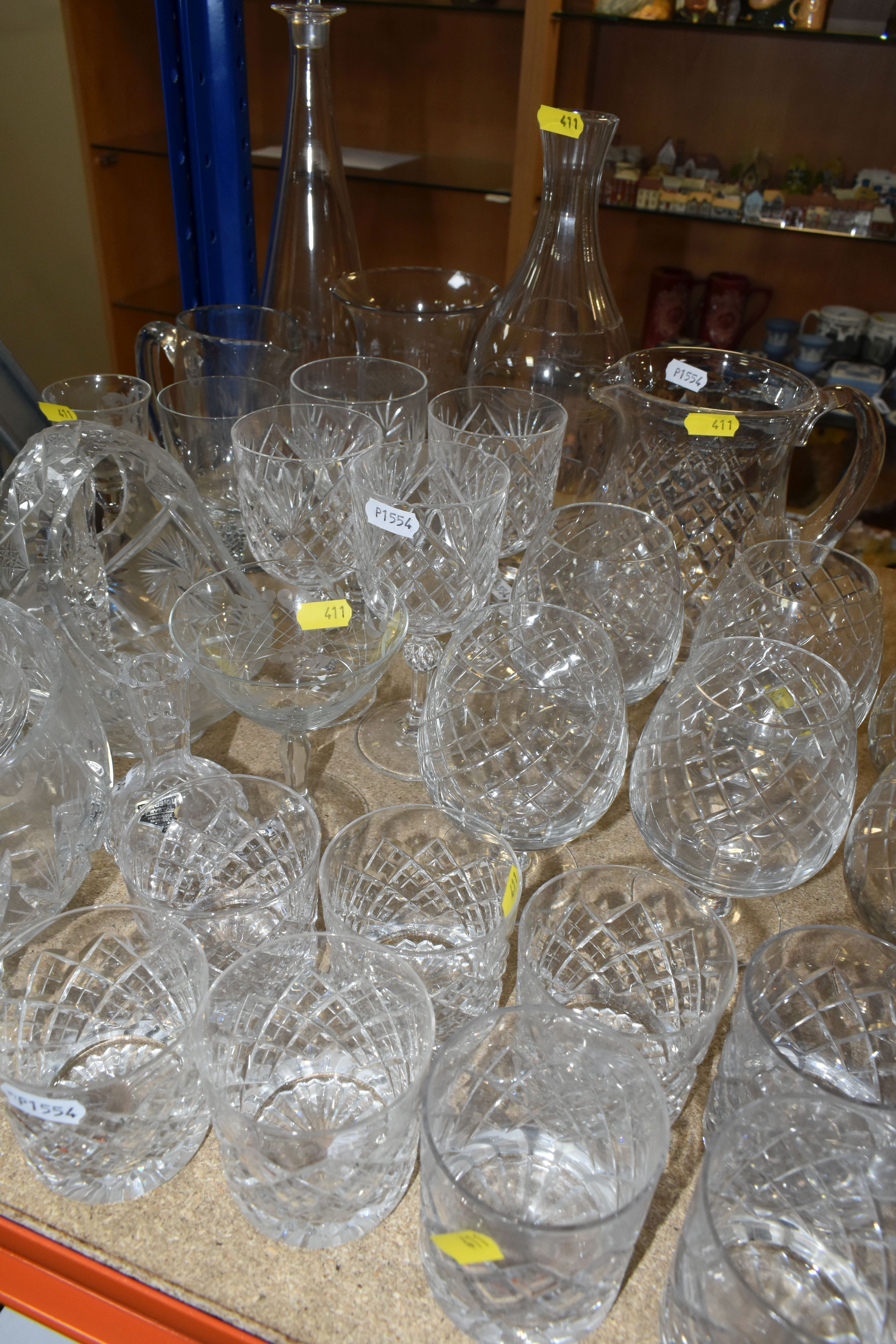 A LARGE VARIETY OF CRYSTAL CUT DECANTERS, GLASSES, ETC, including two 'Royal Brierley' vases and a - Image 5 of 8