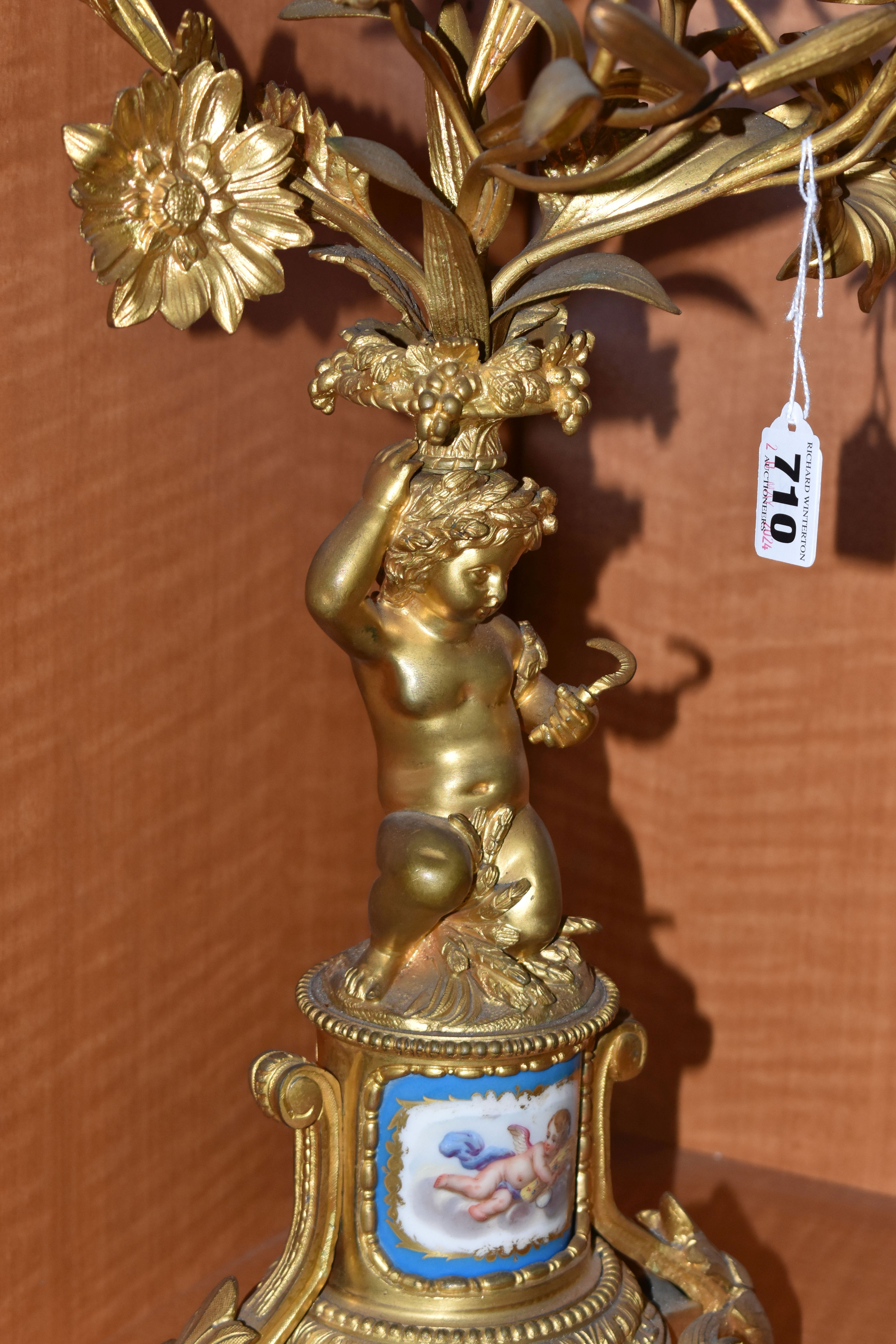A PAIR OF MID 19TH GILT METAL candelabra, the upper section of floral form fitted with candle - Image 2 of 13