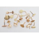 A SMALL ASSORTMENT OF JEWELLERY, a selection of yellow metal and imitation pearl earrings,