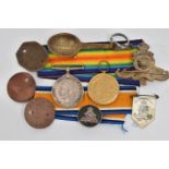 MEDALS AND TOKENS, to include a silver and tortoiseshell military brooch, hallmarked London,