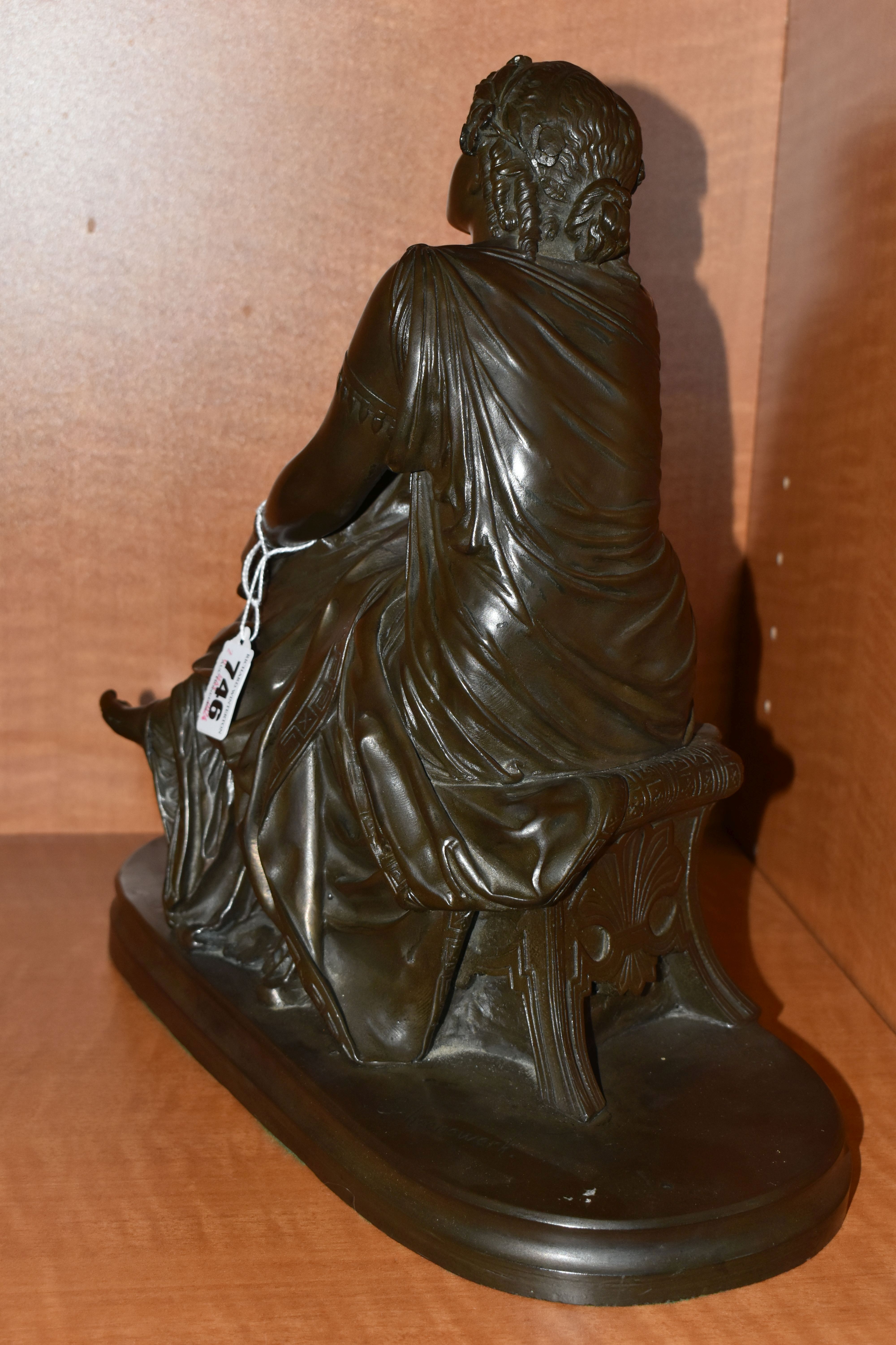 A BRONZED RESIN SCULPTURE OF SAPPHO, AFTER SCHOENEWERK, cast on an oval base, height 32cm x length - Image 6 of 9