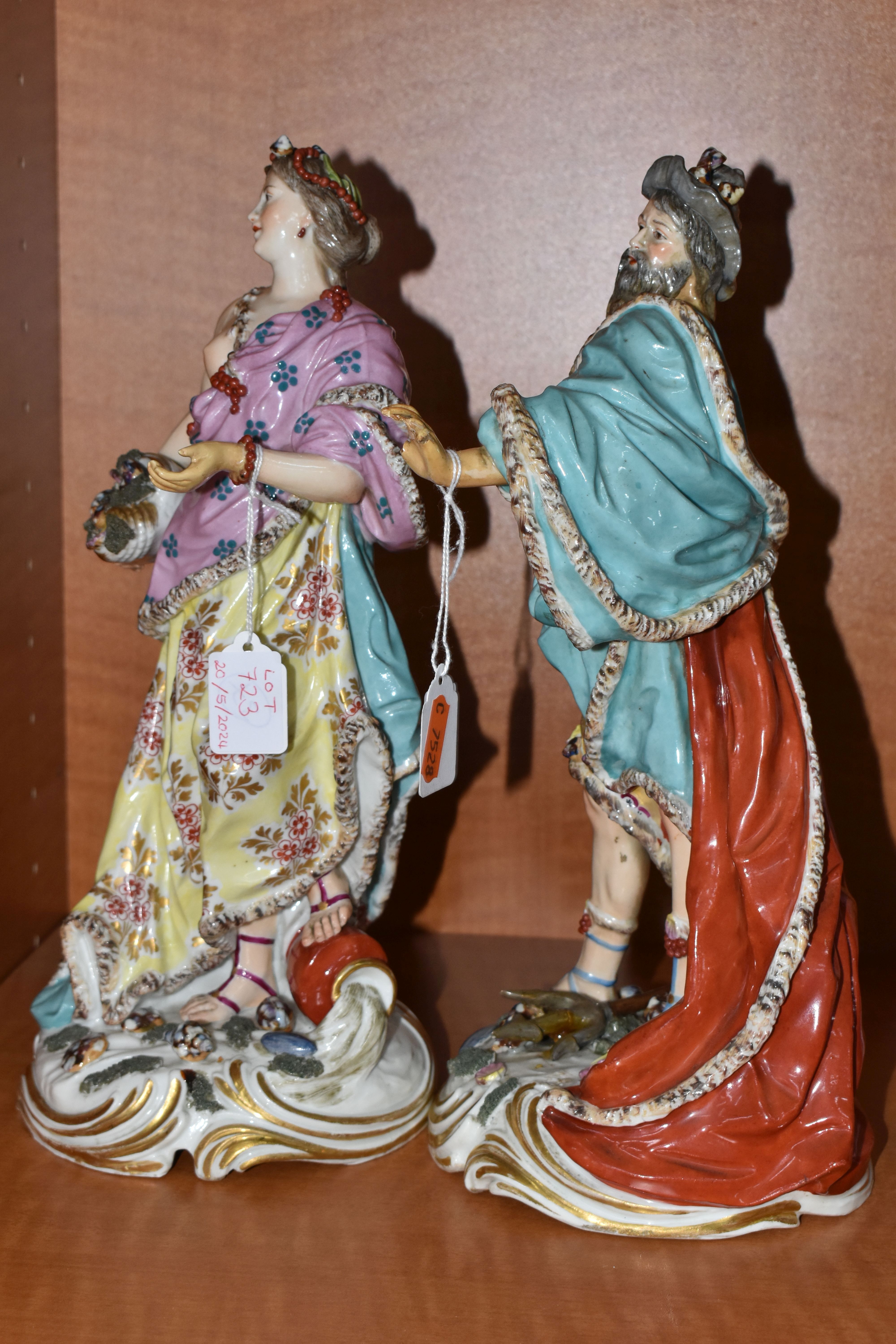 A PAIR OF 19TH CENTURY CONTINENTAL PORCELAIN FIGURES OF POSEIDEN AND AMPHITRITE, both modelled as - Image 7 of 10