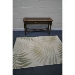 A MODERN CHERRYWOOD SIDE TABLE, with one drawer and two dummy drawers, width 122cm x depth 40cm x