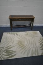 A MODERN CHERRYWOOD SIDE TABLE, with one drawer and two dummy drawers, width 122cm x depth 40cm x