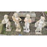 A SET OF FOUR COMPOSITE GARDEN FIGURES two male and two female (tallest being 77cm high)