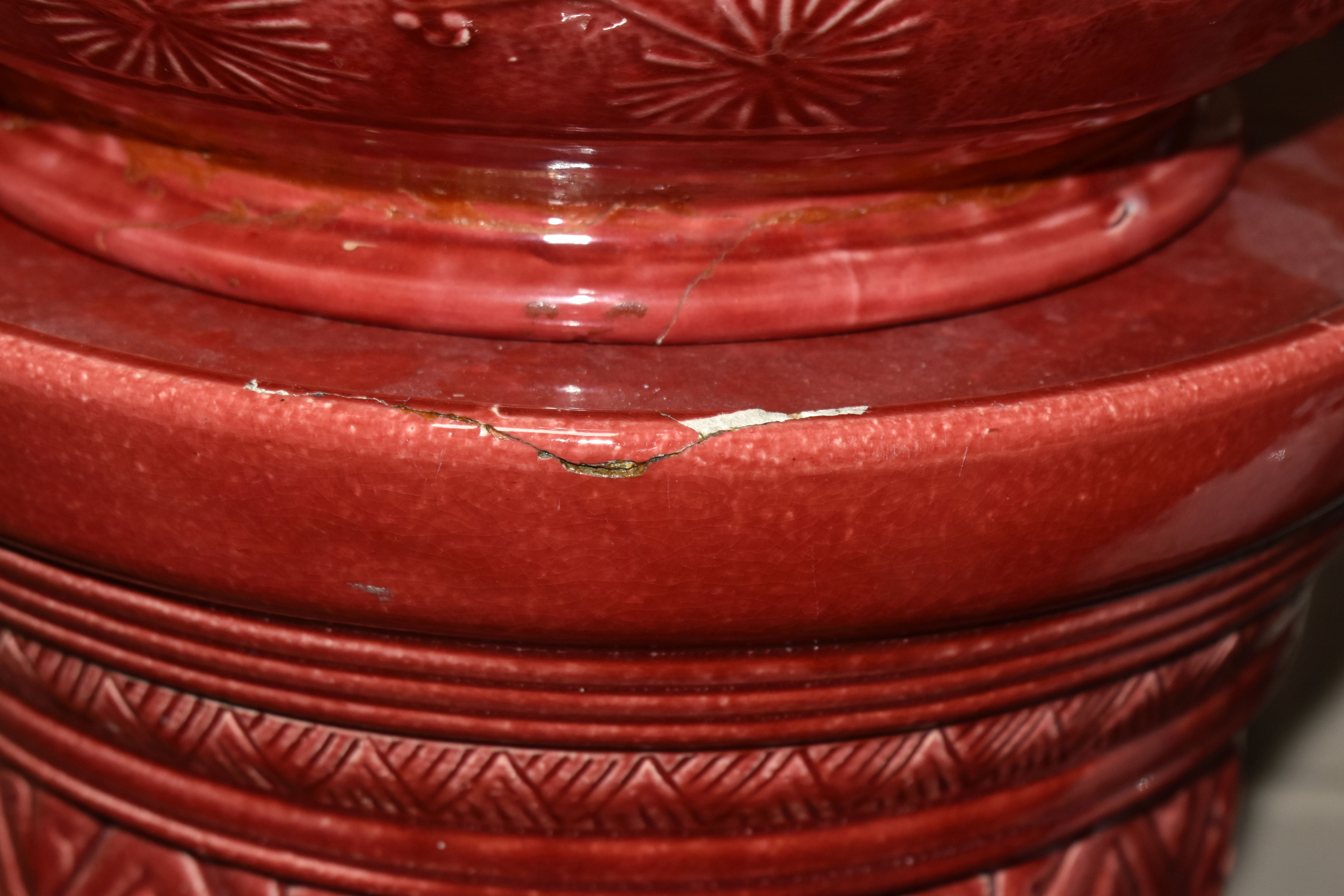 A LARGE RED BURMANTOFT JARDINIERE AND A SIMILAR COLOURED STAND, impressed marks to the base of the - Image 4 of 9