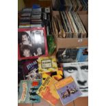 THREE BOXES OF RECORDS AND CDS, to include over one hundred vinyl LPs and 12'' singles, by artists