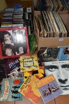 THREE BOXES OF RECORDS AND CDS, to include over one hundred vinyl LPs and 12'' singles, by artists