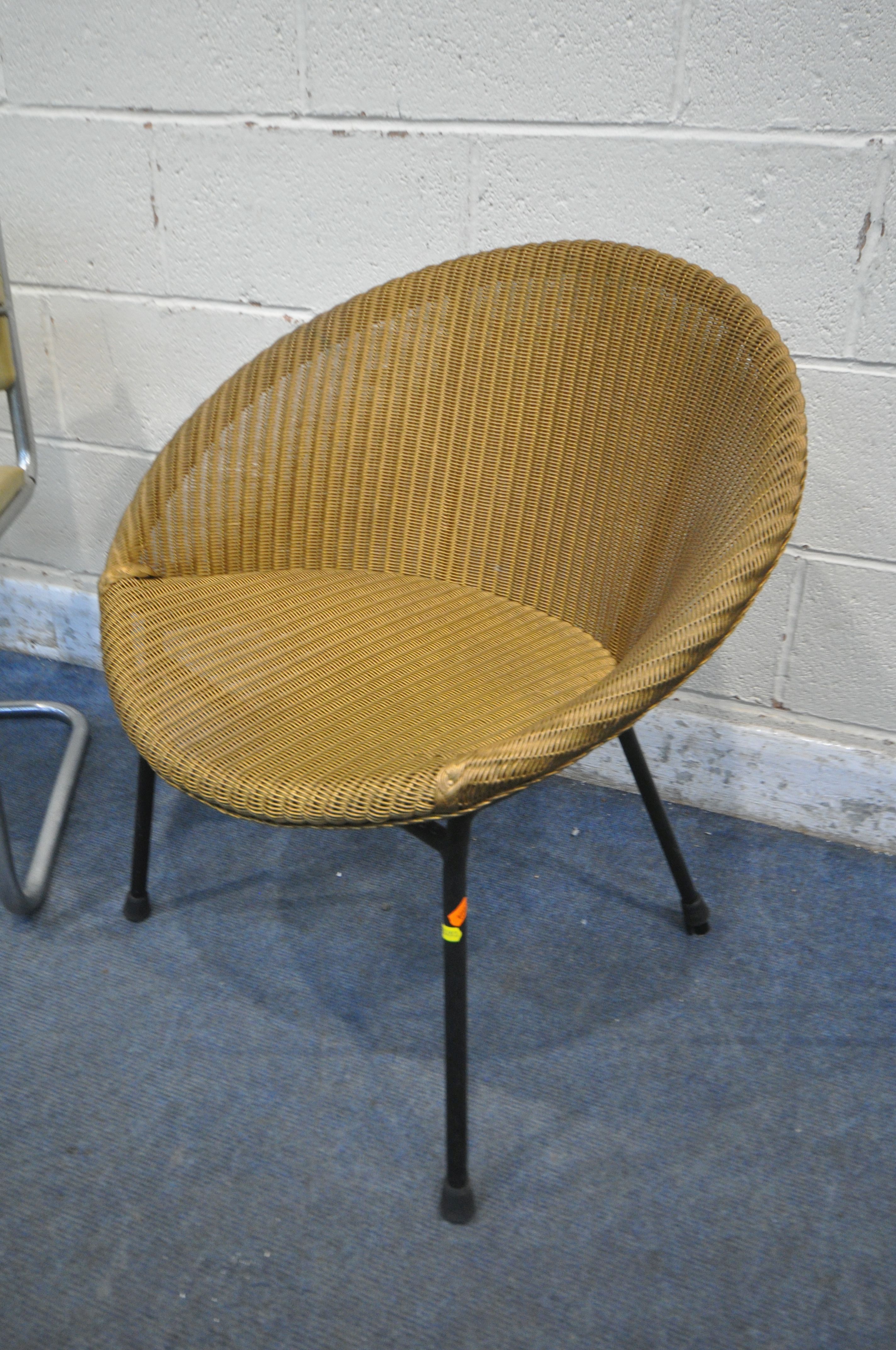 A LLOYD LOOM WICKER SATELLITE CHAIR, on metal legs, along with a mid-century cream leatherette and - Image 2 of 3