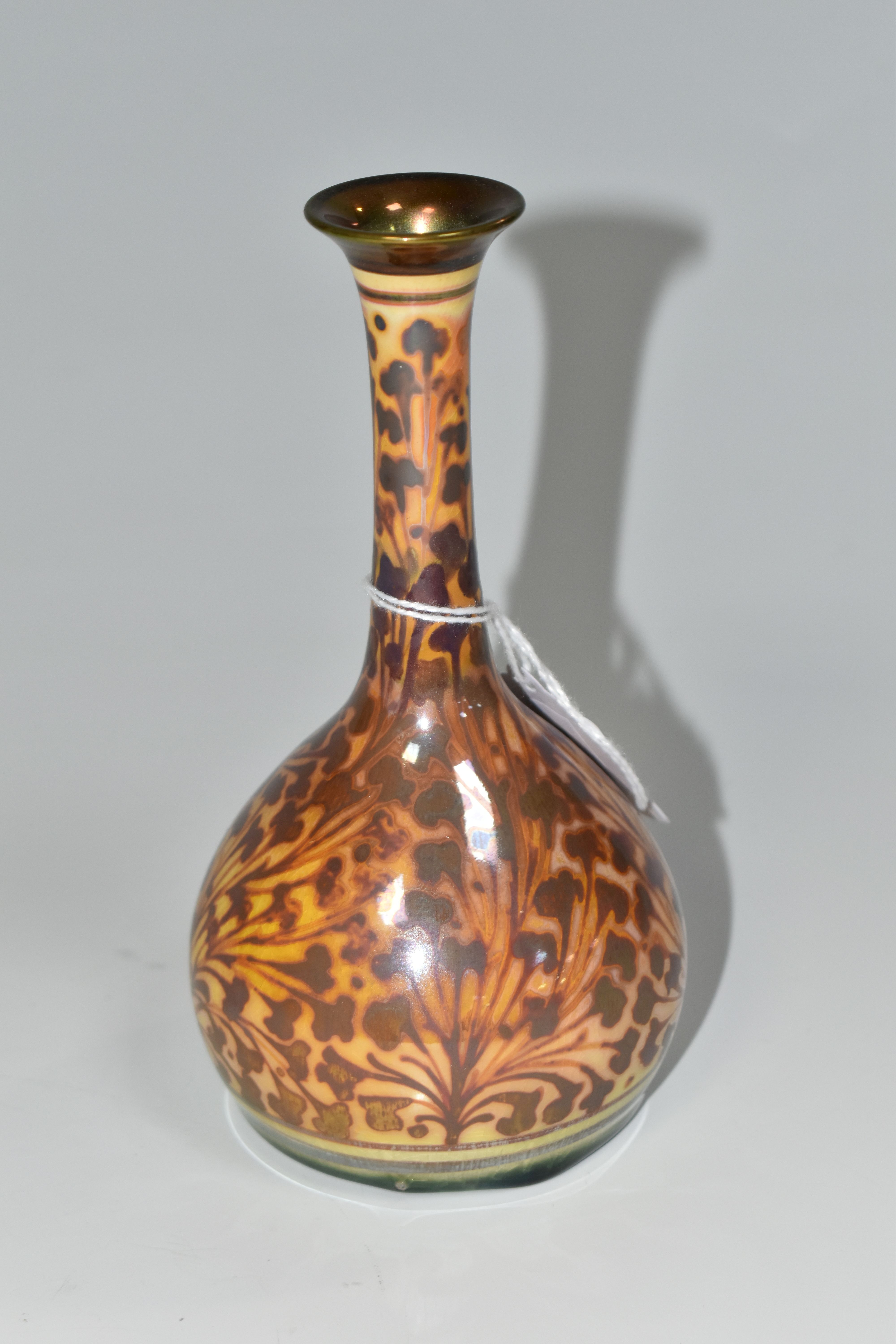 A PILKINGTON'S BUD VASE, with foliate decoration on a yellow ground, model no 2598, impressed P - Image 2 of 5