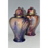 TWO WILKINSON'S ROYAL STAFFORDSHIRE ORIFLAMME COVERED GINGER JARS, of similar baluster form, with