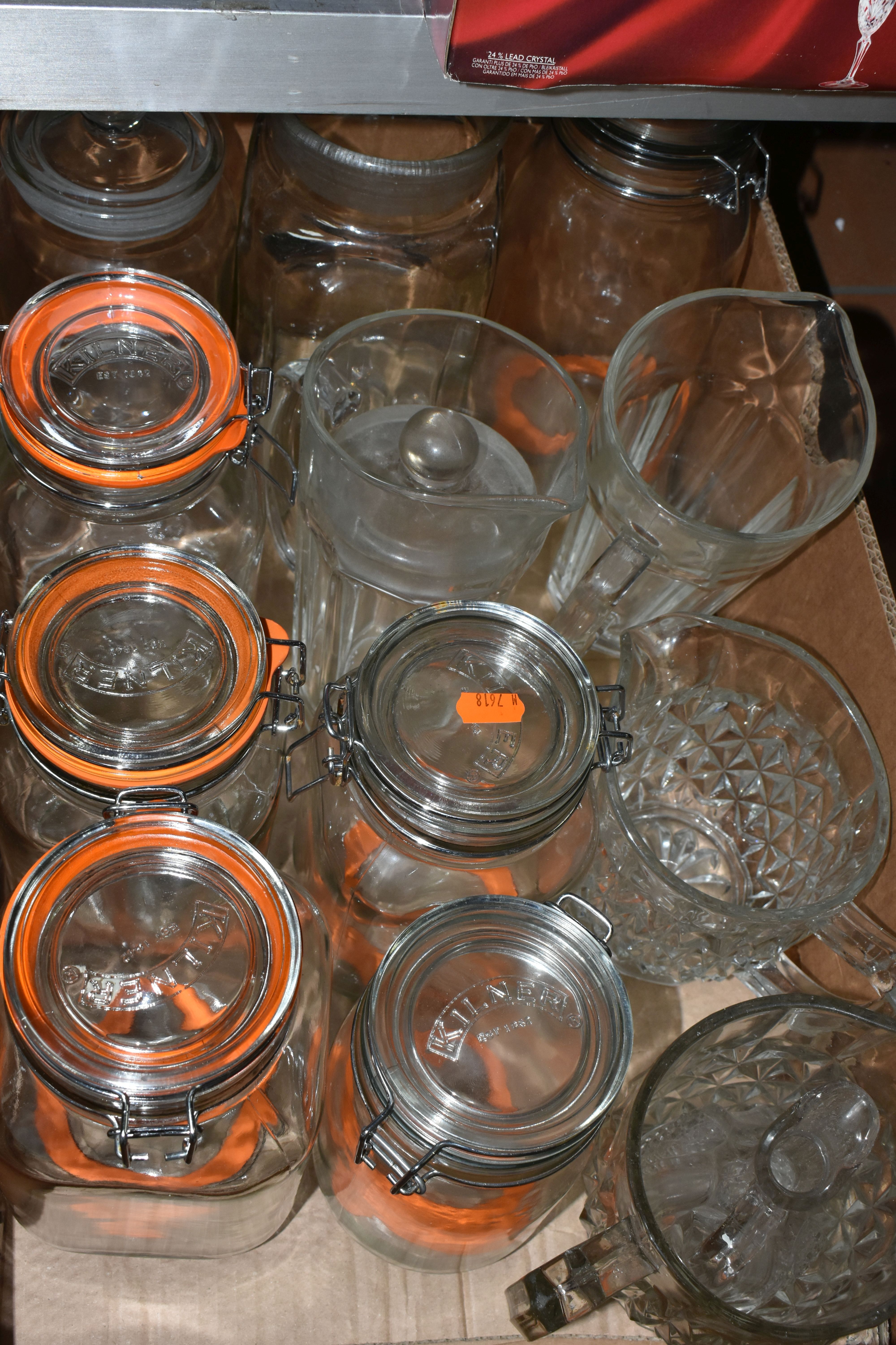 FIVE BOXES AND LOOSE CERAMICS AND GLASSWARE, to include a quantity of Kilner jars, Booths covered - Image 9 of 9