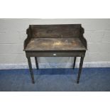 A VICTORIAN SCUMBLED PINE WASH STAND, with a raised back, raised on turned and tapered legs, width