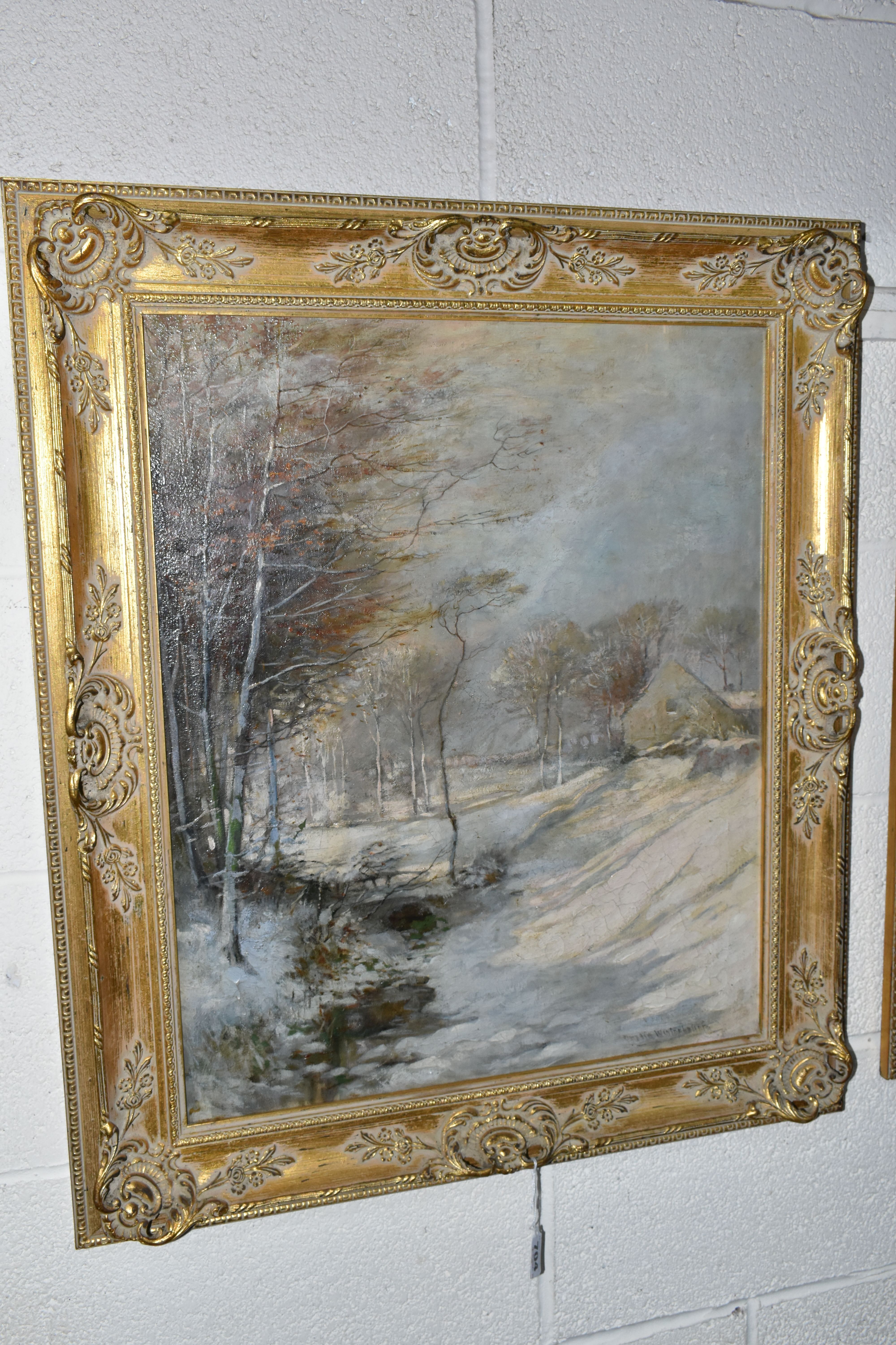 AUSTIN WINTERBOTTOM (1860-1919) TWO WINTER LANDSCAPES, the first depicts a stream running through - Image 2 of 10