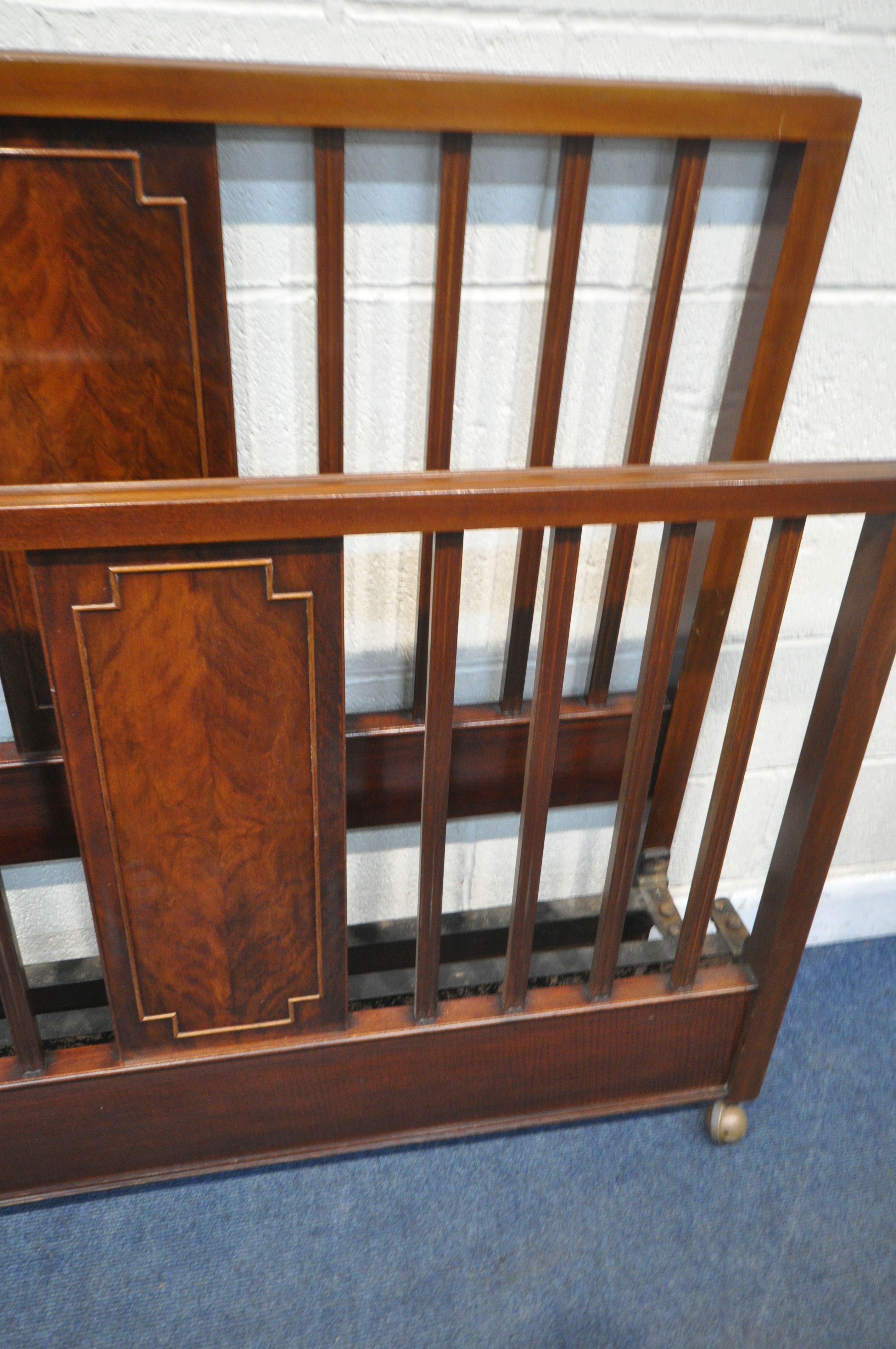 AN EARLY 20TH CENTURY MAHOGANY 4FT6 BEDSTEAD, with cast iron side rails (condition report: general - Image 3 of 3