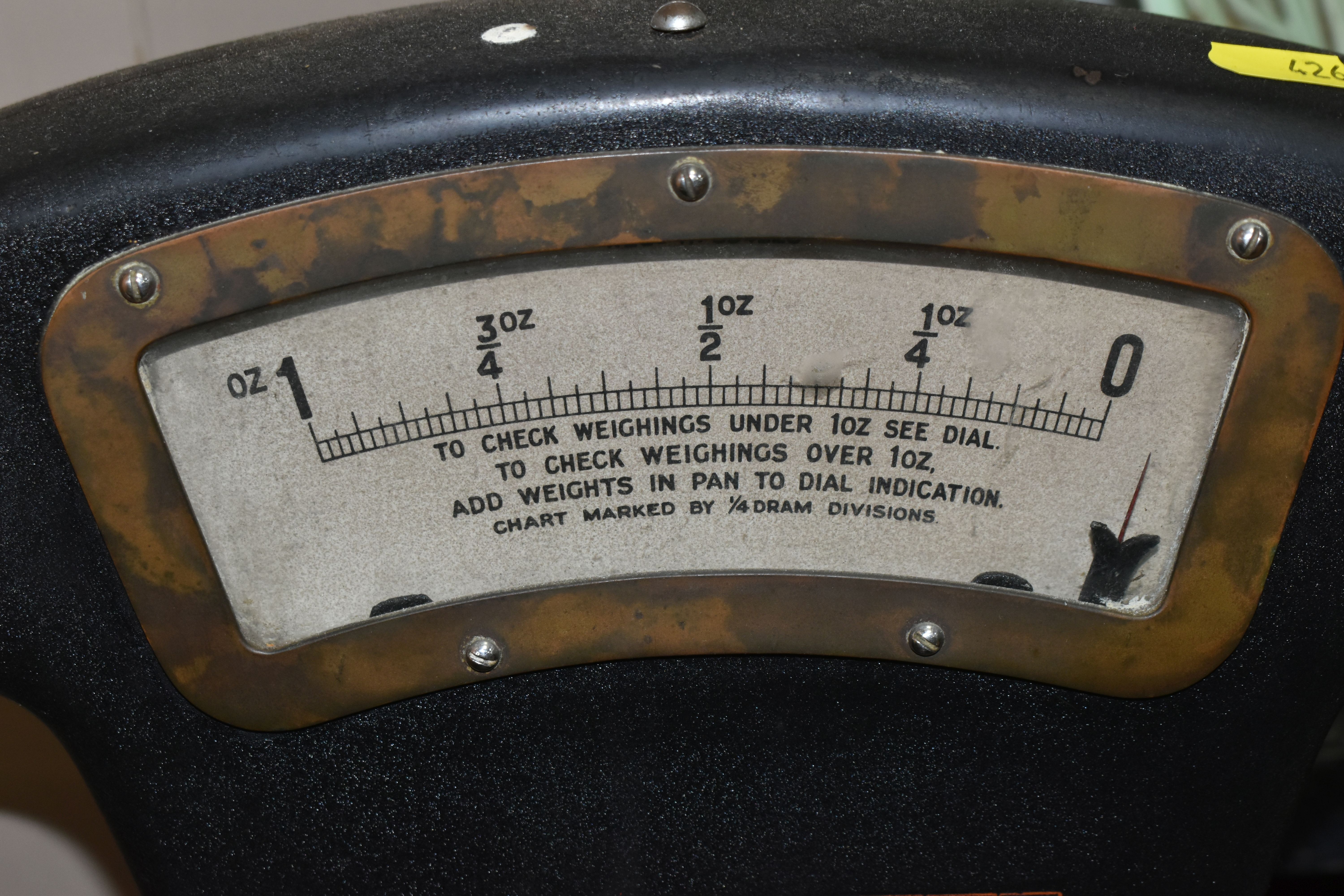 A COLLECTION OF SCALES, MEASURING EQUIPMENT, WEIGHTS, ETC, to include a large Avery Tobacco Scale, - Image 7 of 8