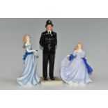 TWO ROYAL WORCESTER FIGURINES AND A ROYAL DOULTON 'BRITISH POLICEMAN' FIGURE, comprising a Royal