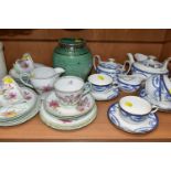 A GROUP OF WEDGWOOD TEAWARE, a Wedgwood tea set decorated with blue floral swags, gilt edged on a