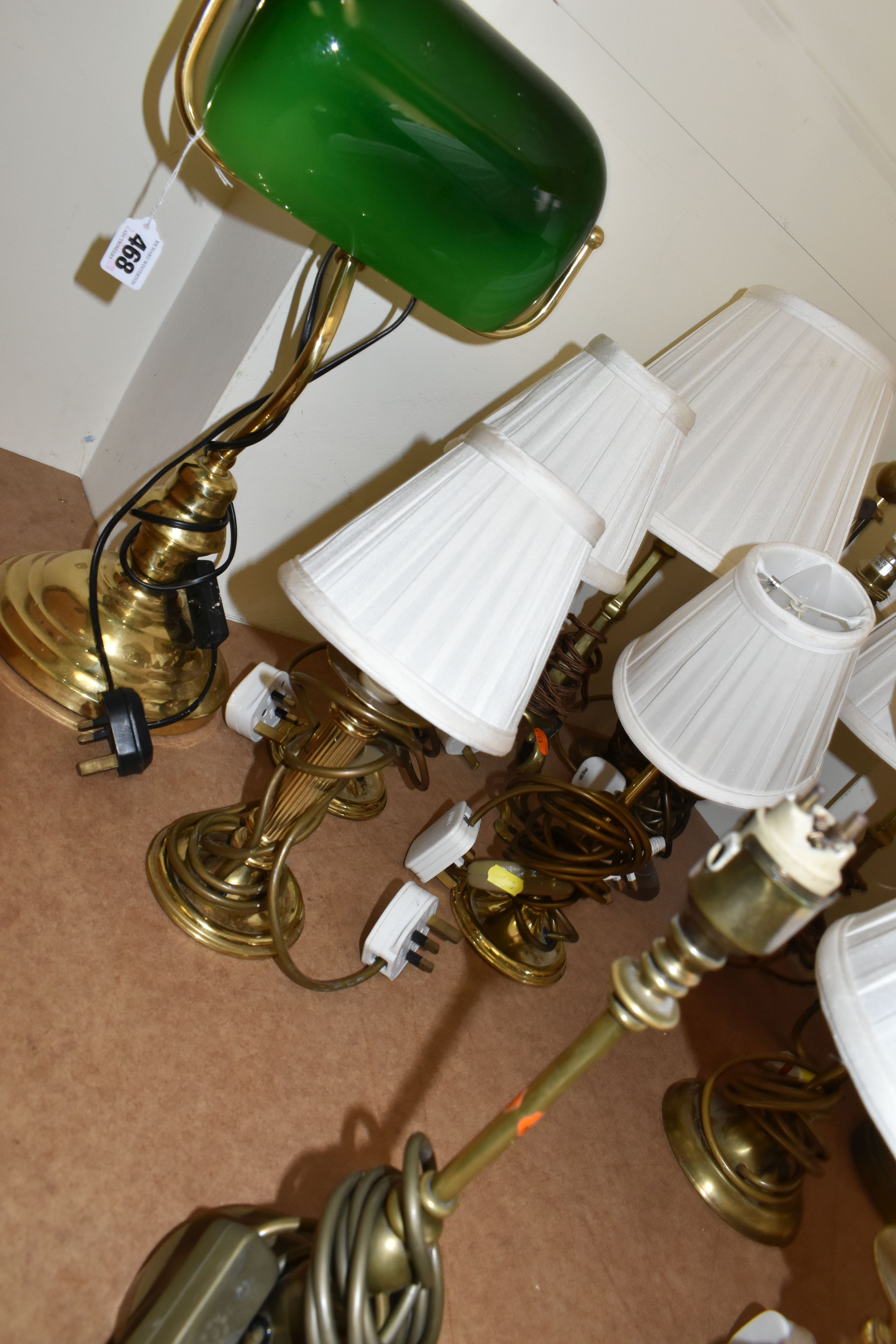 A QUANTITY OF ASSORTED BRASS TABLE AND DESK LAMPS, majority are have various candlestick type bases, - Image 2 of 4