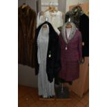 A GROUP OF LADIES VINTAGE CLOTHING, comprising a full length caramel coloured mink coat by Faulkes