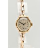 A 1920S LADIES 9CT GOLD WRISTWATCH, manual wind, round silvered dial, Arabic numerals, blue steel