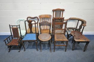 A QUANTITY OF CHAIRS, of various designs timbers, ages, styles and colours (condition report: some