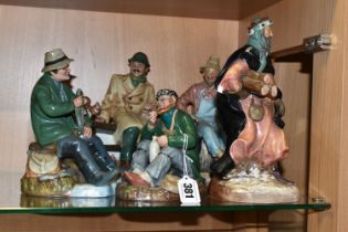 A GROUP OF FIVE ROYAL DOULTON FIGURES, comprising 'A Good Catch' HN2258, 'The Wayfarer' HN2362, '