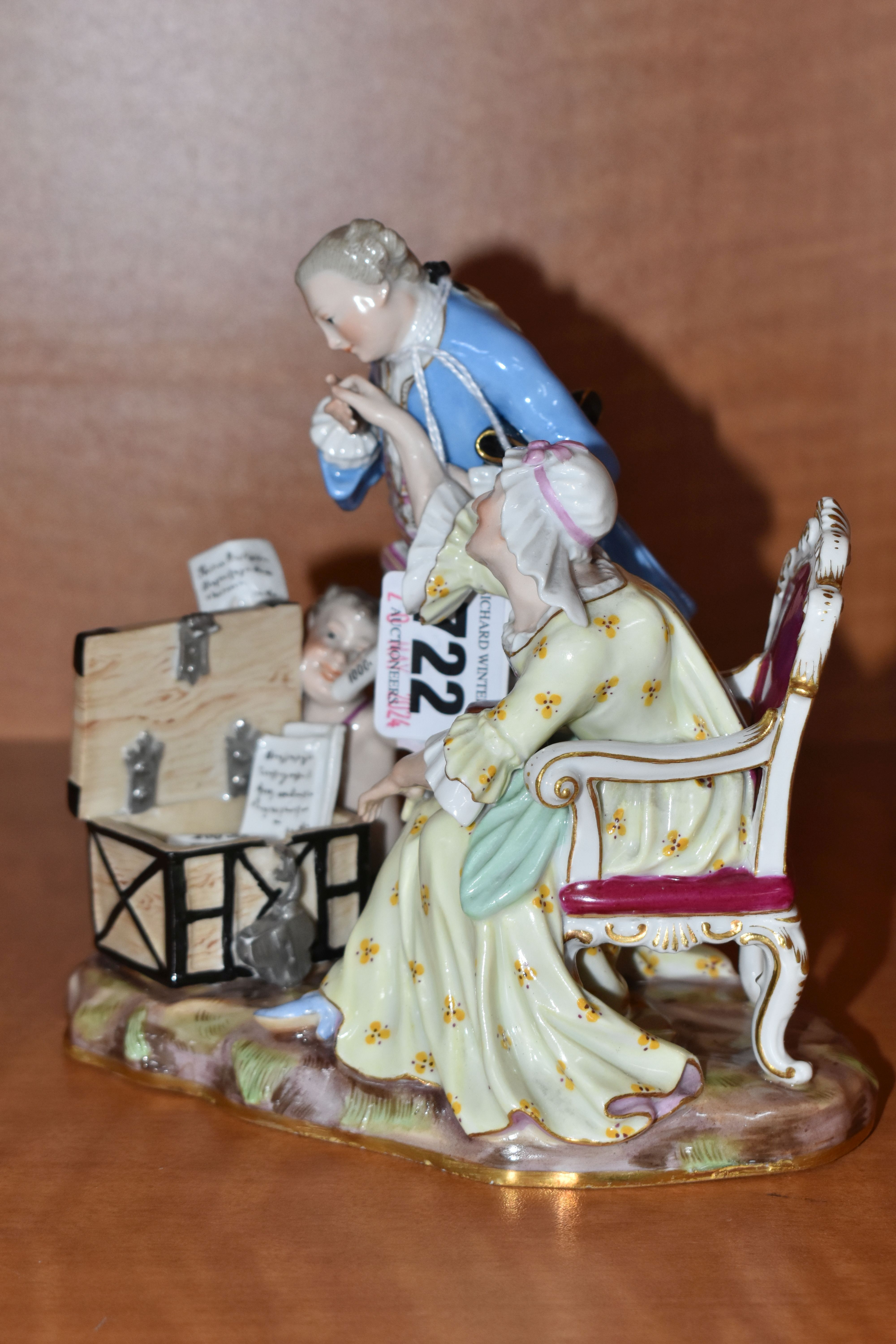 A LATE 19TH CENTURY MEISSEN SATIRICAL PORCELAIN FIGURE GROUP OF AN OLD LADY AND HER YOUNG LOVER - Image 7 of 8