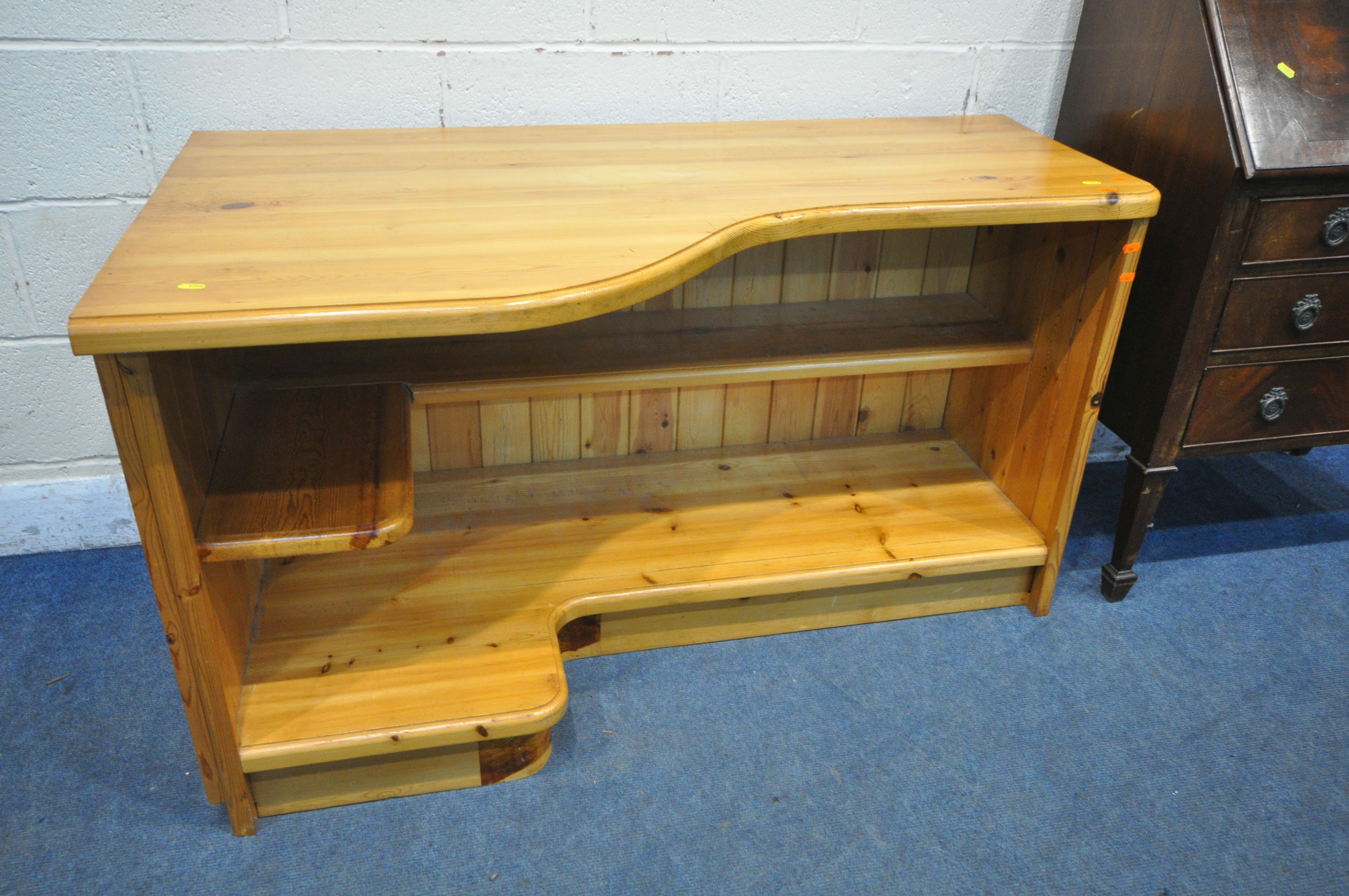 A MAHOGANY BUREAU, with three drawers, 76cm x depth 46cm x height 102cm, and a low pine corner - Image 4 of 4