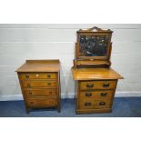 AN EARLY 20TH CENTURY OAK DRESSING CHEST, with a single mirror, and three drawers, width 84cm x