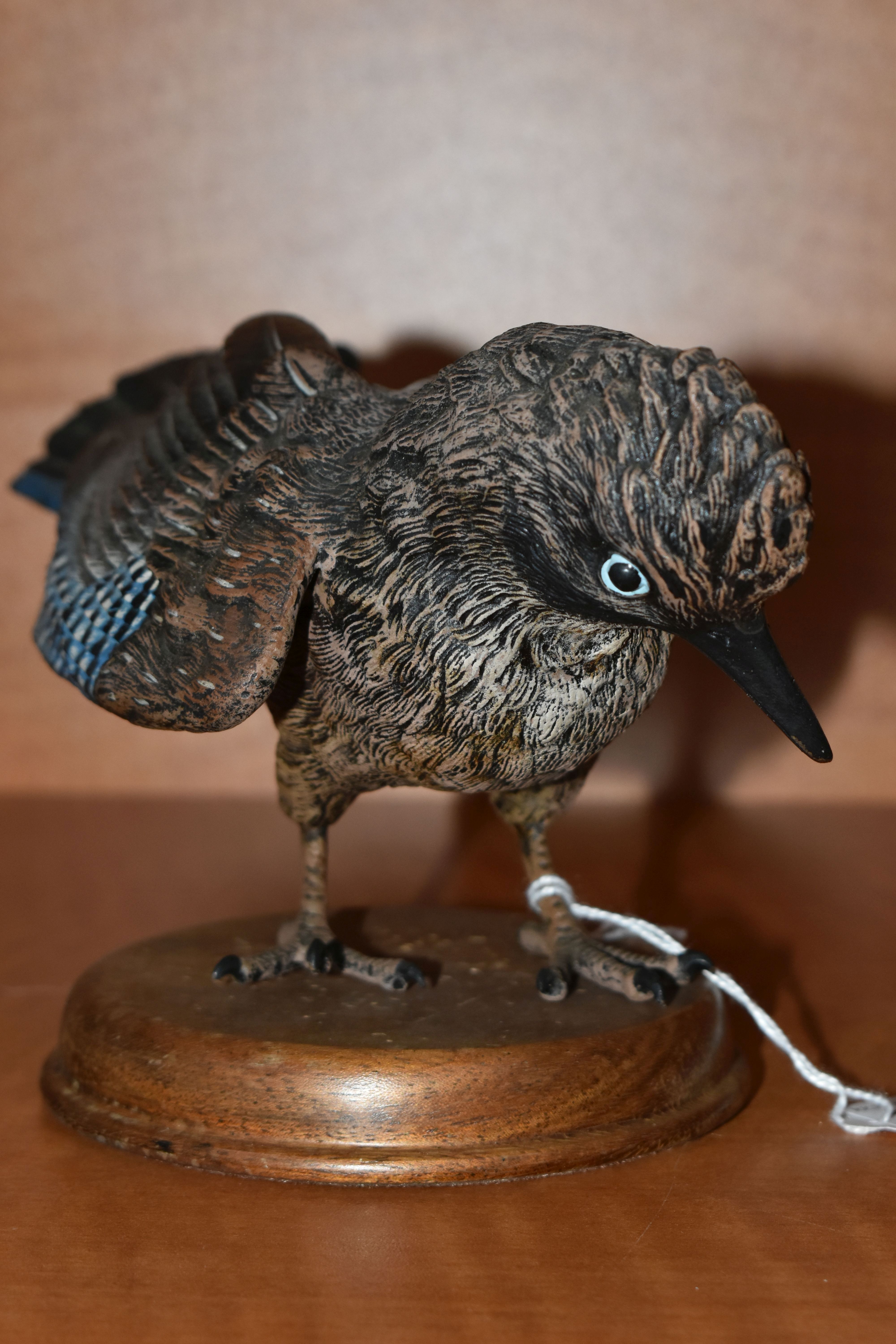 A MODERN COLD PAINTED BRONZE NEAR LIFE SIZE MODEL OF A JAY, with wings partly splayed and head - Bild 3 aus 6