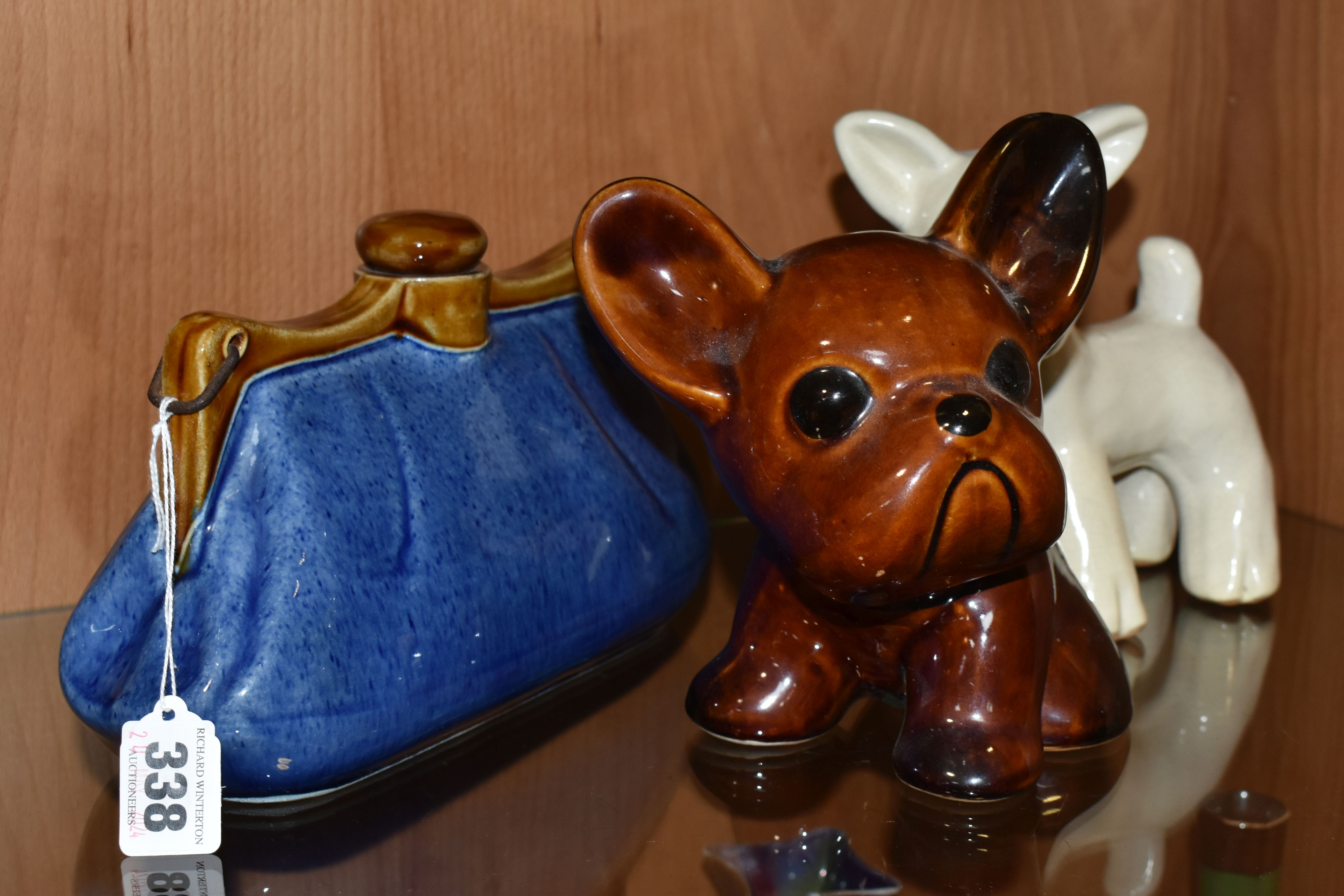 THREE PIECES OF BOURNE DENBY, comprising a lamb figure, height 16.5cm, a treacle glazed Danesby Ware - Image 2 of 7