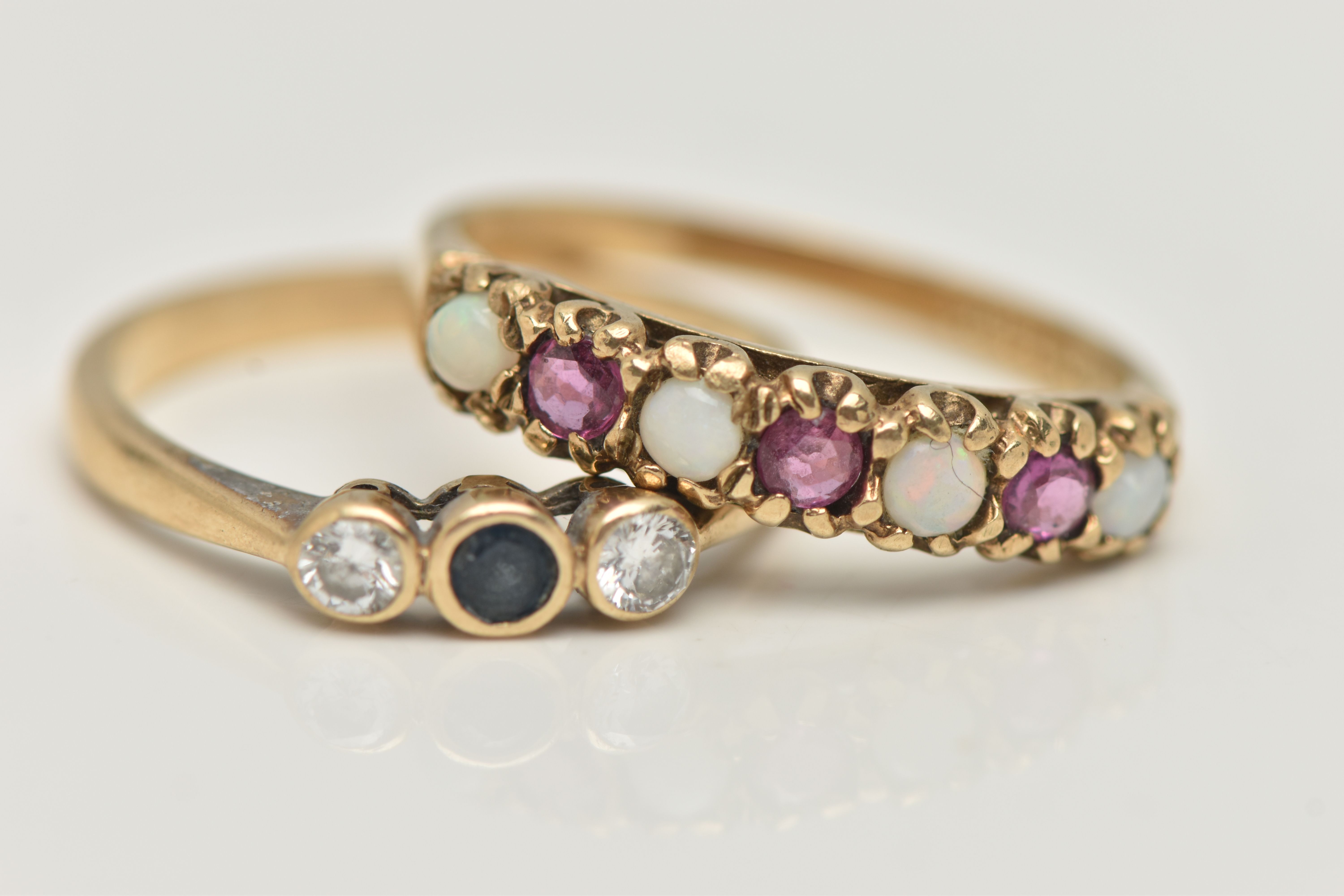 TWO 9CT GOLD GEM SET RINGS, the first designed as a central circular cut sapphire flanked by - Image 4 of 4