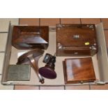 ONE BOX OF WOODEN BOXES, A REGENCY PERIOD TEA CADDY IN SARCOPHOGUS STYLE, AND SEWING BOXES, ETC,
