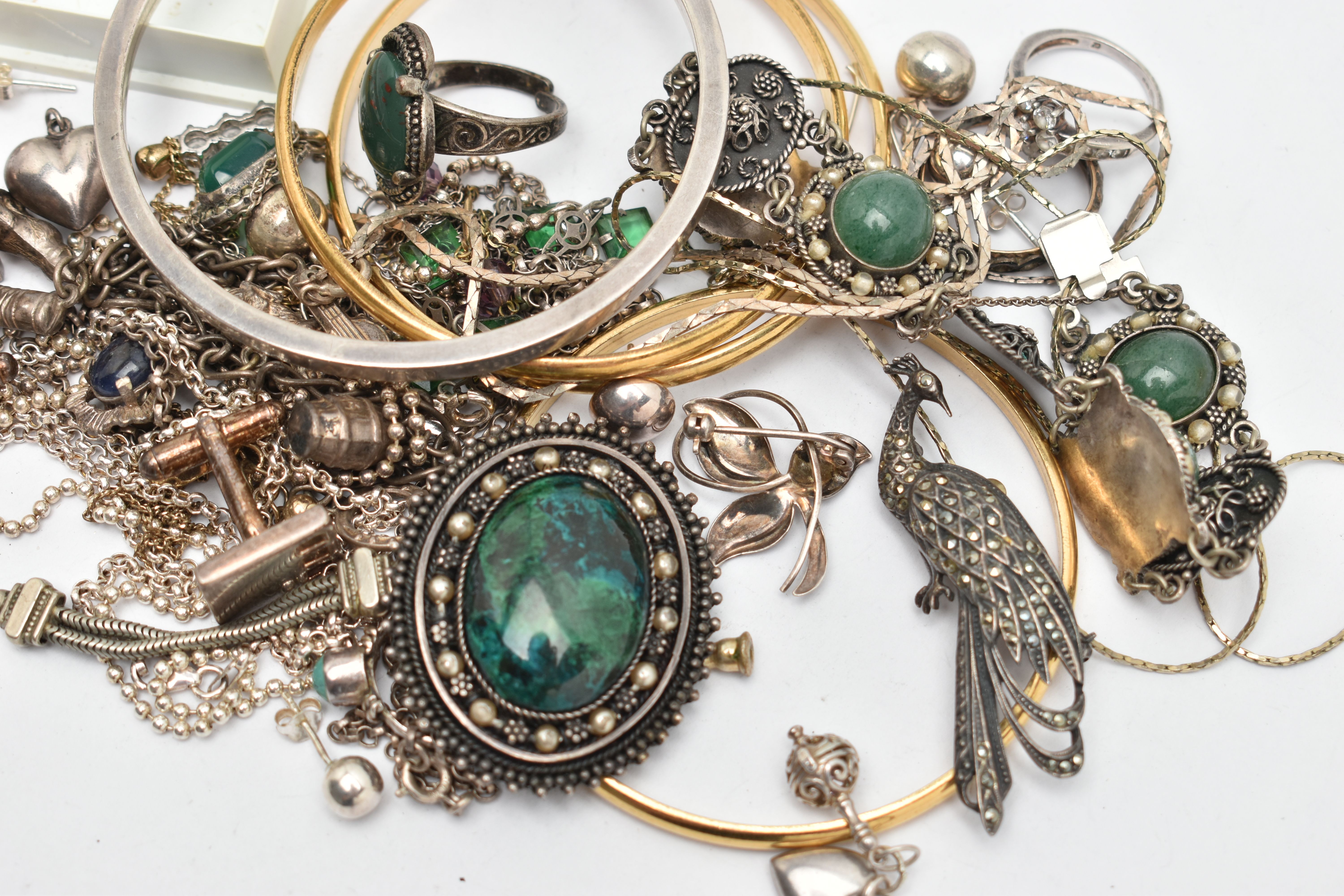 A SMALL BAG OF ASSORTED JEWELLERY, to include three rolled gold bangles, a silver bangle, hallmarked - Image 3 of 3