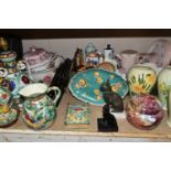 A BOX AND LOOSE CERAMICS AND SUNDRY ITEMS, to include an Italian table lamp, a Beswick jug and