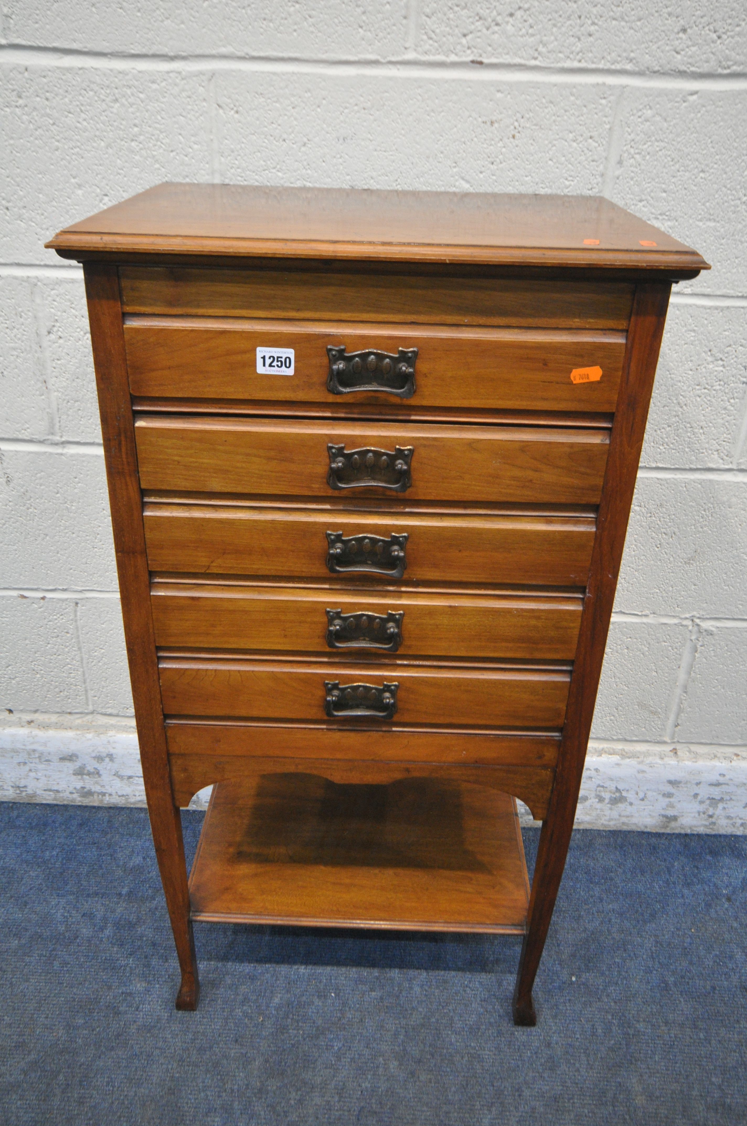 AN EDWARDIAN WALNUT FIVE DRAWER MUSIC CABINET, width 51cm x depth 37cm x height 95cm (condition - Image 2 of 4