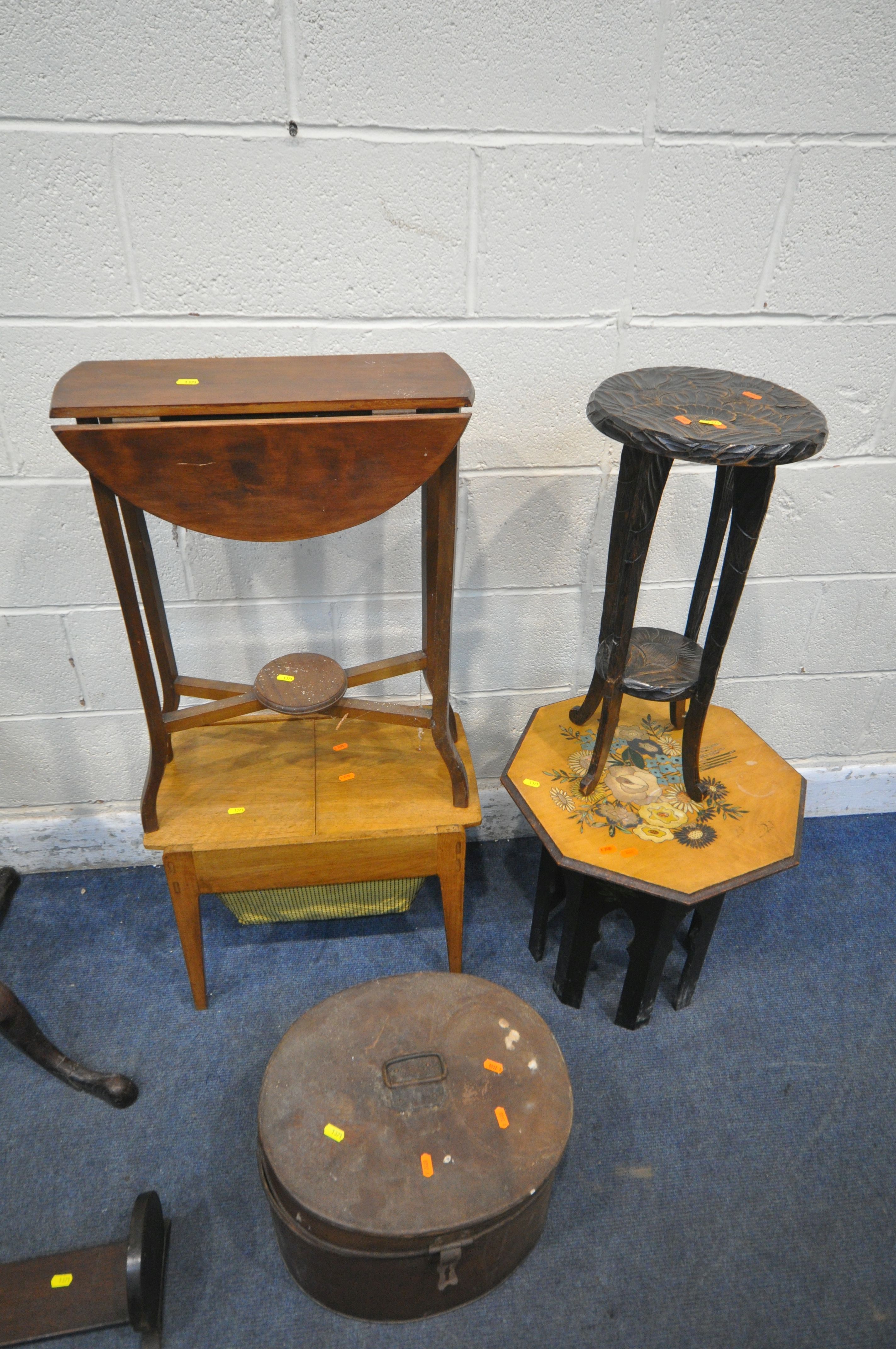 A SELECTION OF OCCASIONAL FURNITURE, to include two oak tilt top tripod tables, an oak lamp table, a - Image 5 of 7