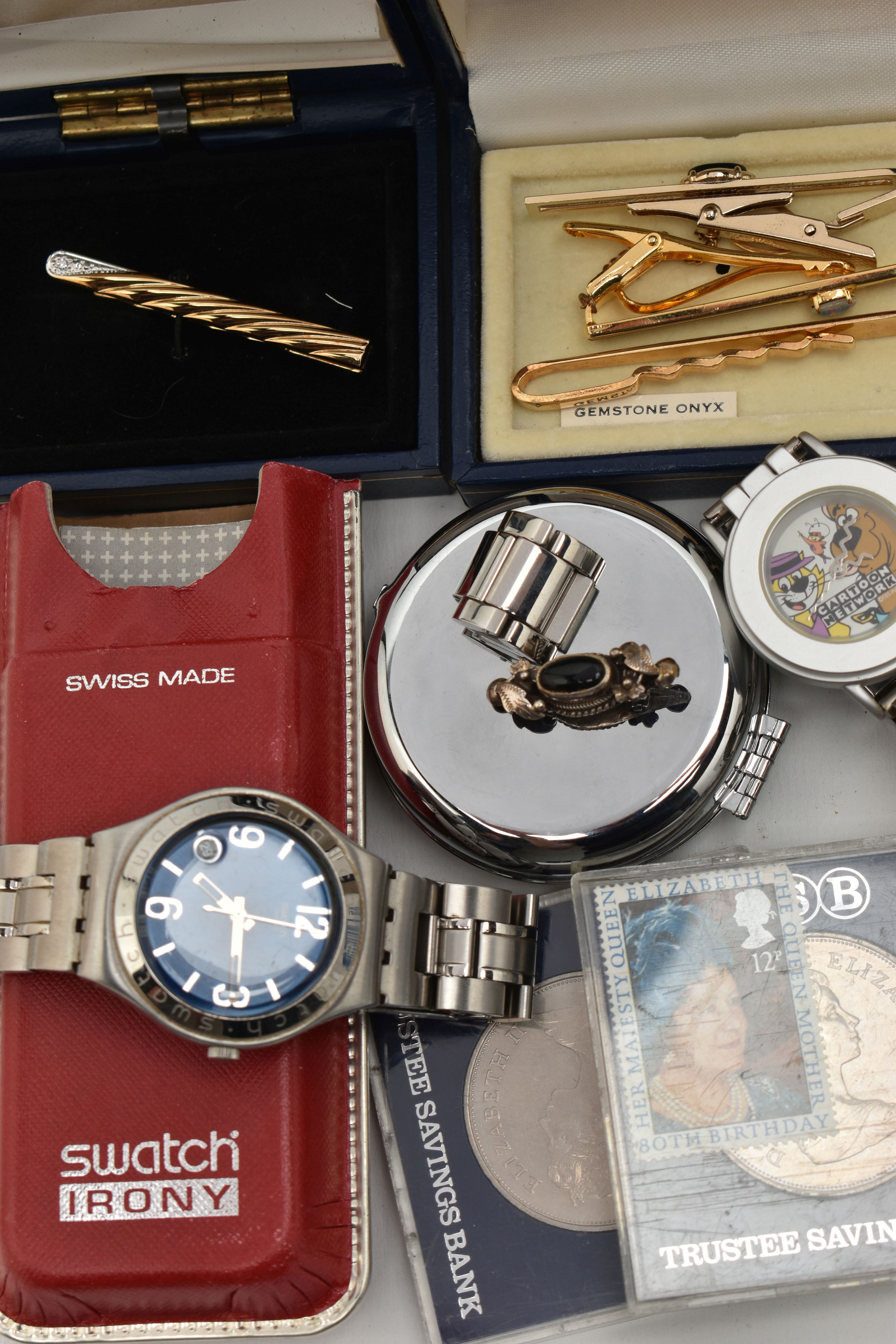 A BOX OF ASSORTED ITEMS, to include a selection of watches, names to include Swatch Irony, Swatch, - Image 2 of 5