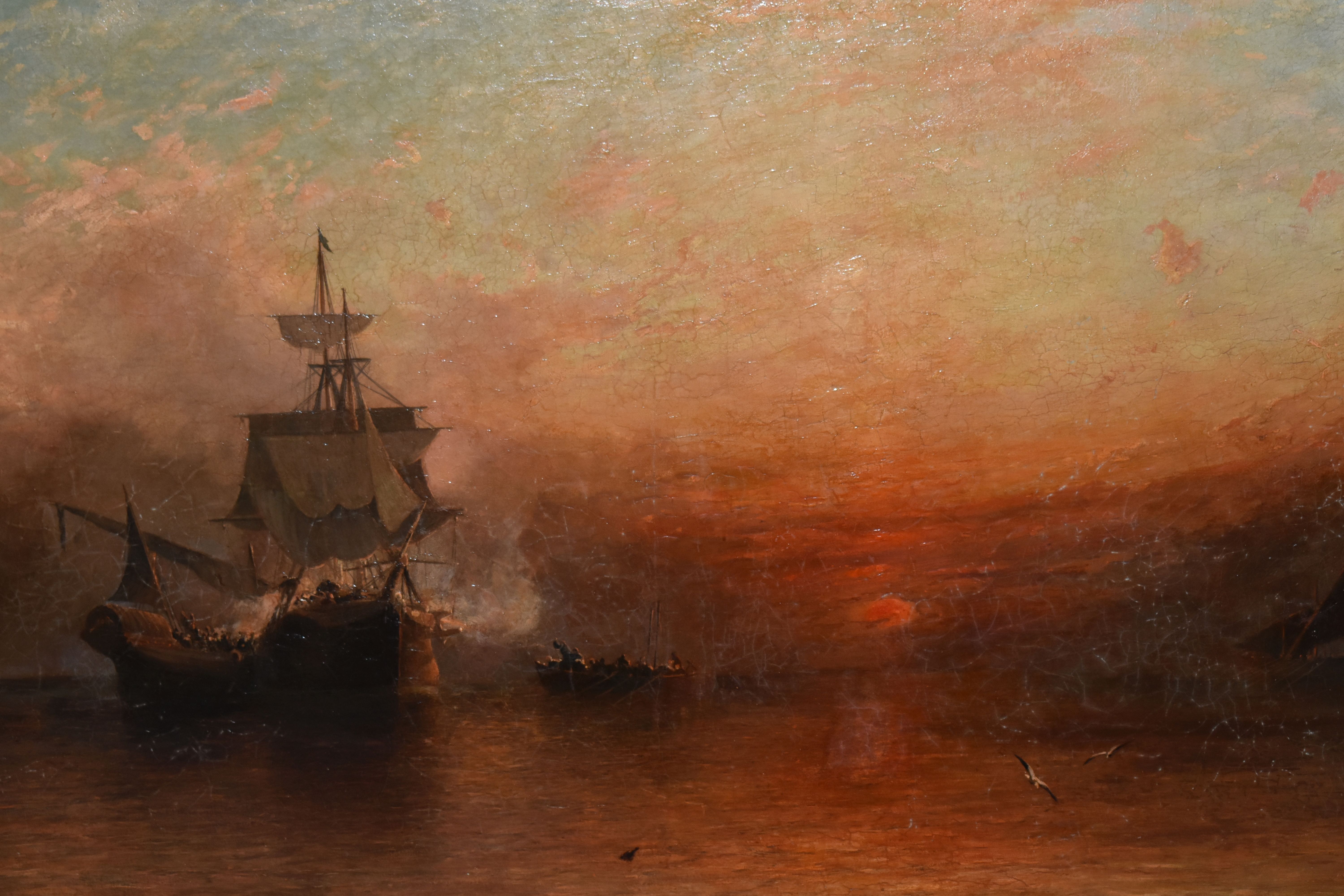 JAMES FRANCIS DANBY (BRITISH, 1816-1875) Maritime scene at sunset, oil on relined canvas, signed and - Bild 2 aus 11