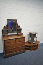 AN EDWARDIAN WALNUT DRESSING CHEST, with mirrors, and an arrangement of six drawers, along with an