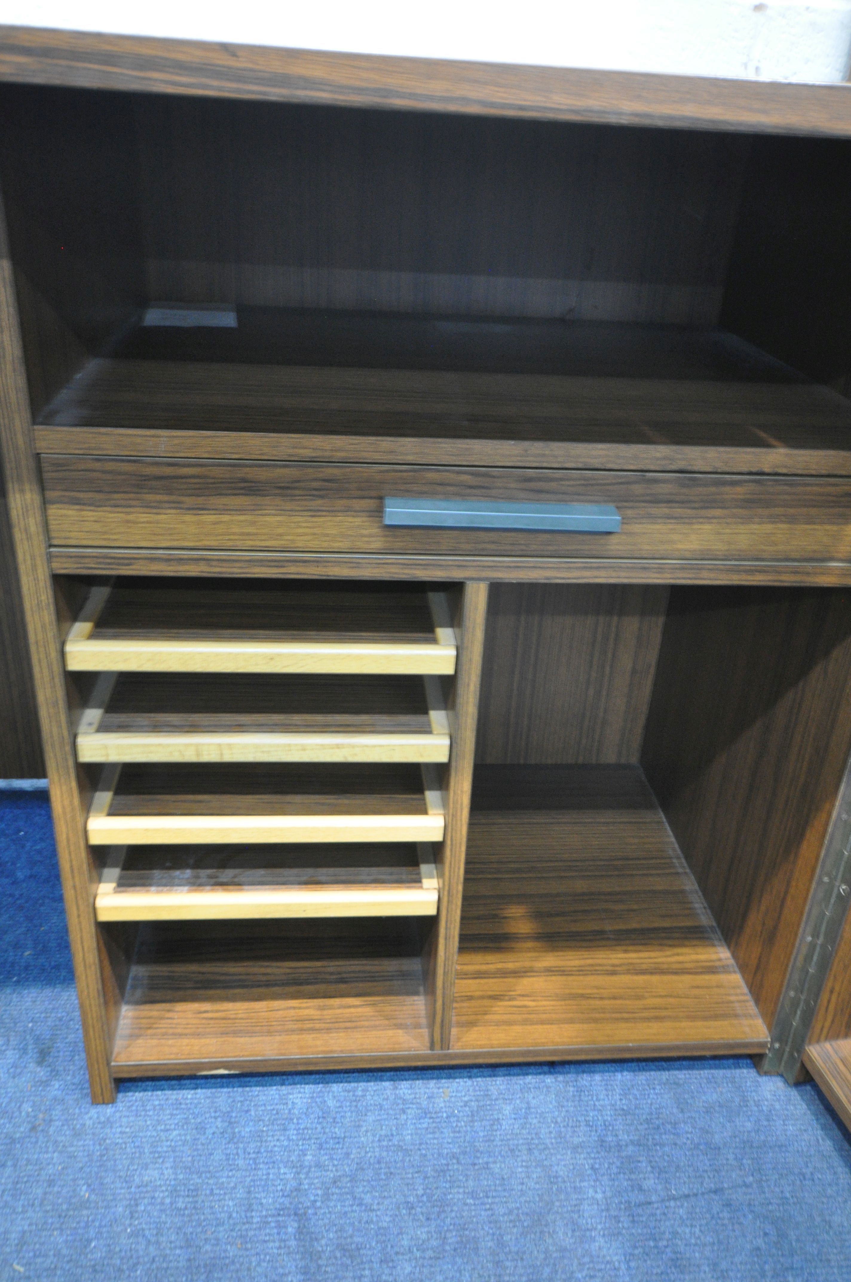 A MODERN DOUBLE DOOR DESK, fitted with an arrangement of drawers and shelving, width 110cm x depth - Image 4 of 5