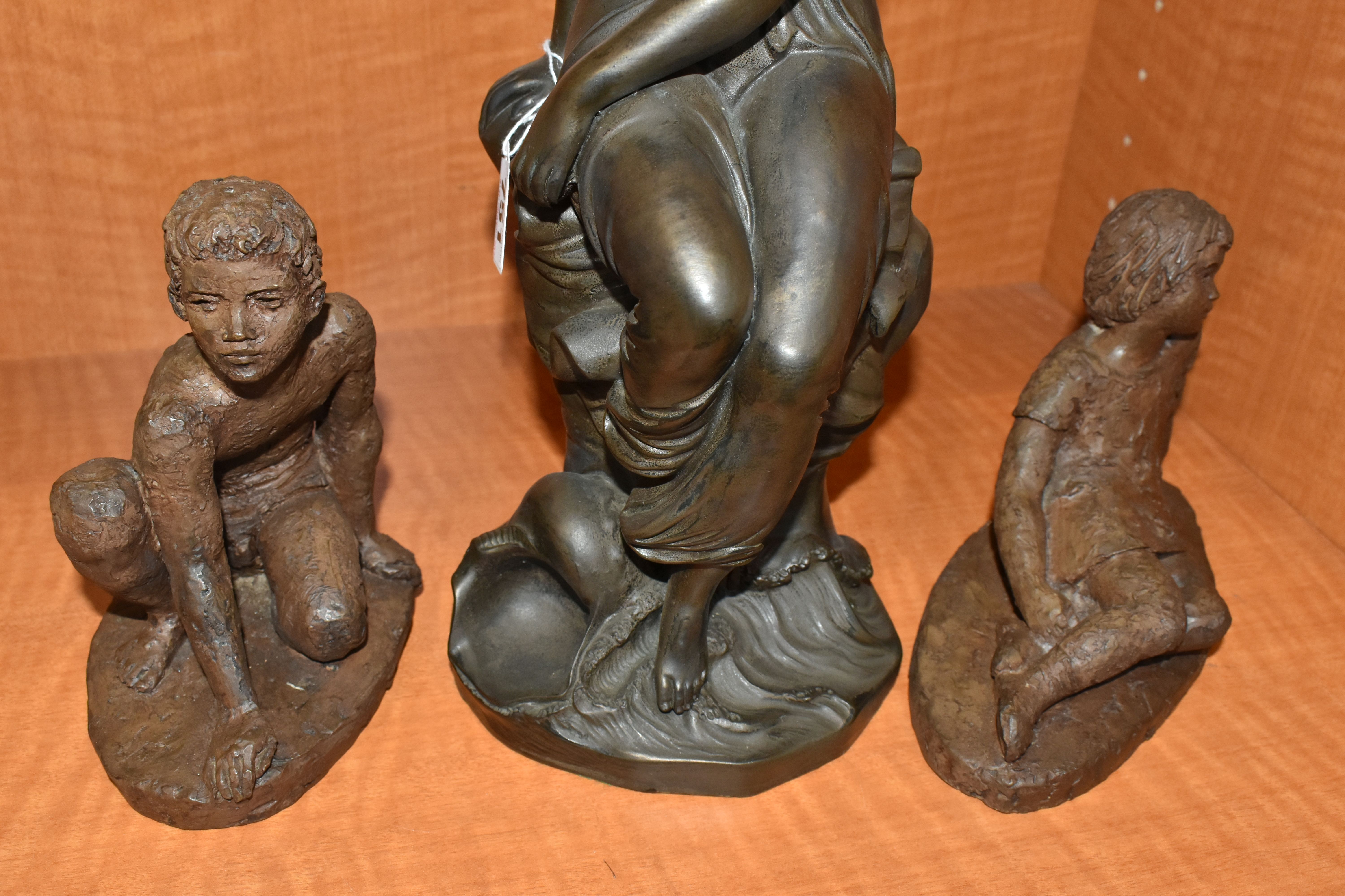 A BRONZED RESIN MODEL OF A SCANTILY CLAD SEATED CLASSICAL FEMALE AND TWO KARIN JONZEN BRONZED - Image 7 of 15
