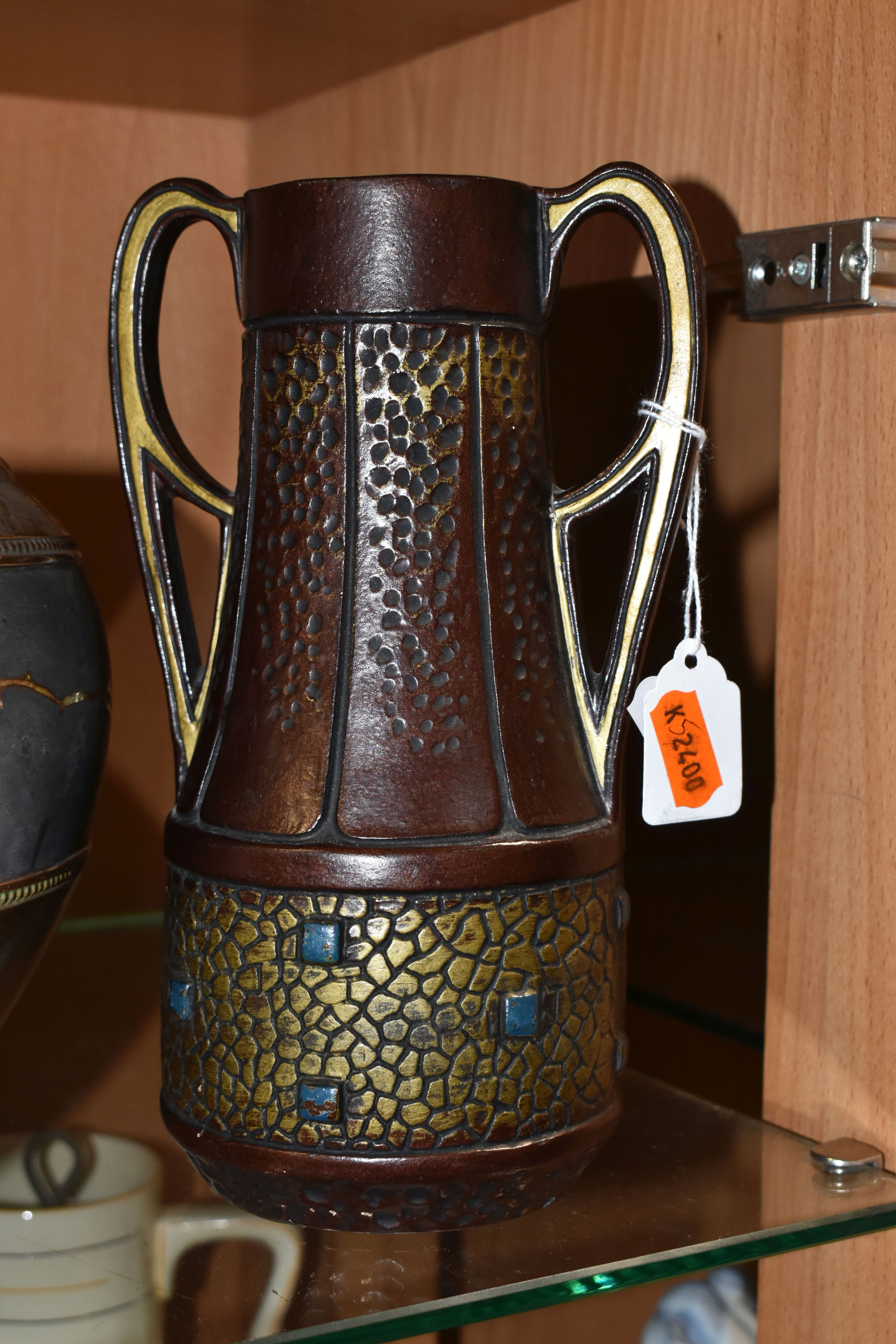 A GROUP OF ARTS & CRAFTS DESIGN BRETBY ART POTTERY, comprising a 'Copperette' conical vase, with - Image 3 of 14