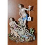 A 19TH CENTURY MEISSEN PORCELAIN FIGURE GROUP 'CAPTURE OF THE TRITONS', originally modelled by J J