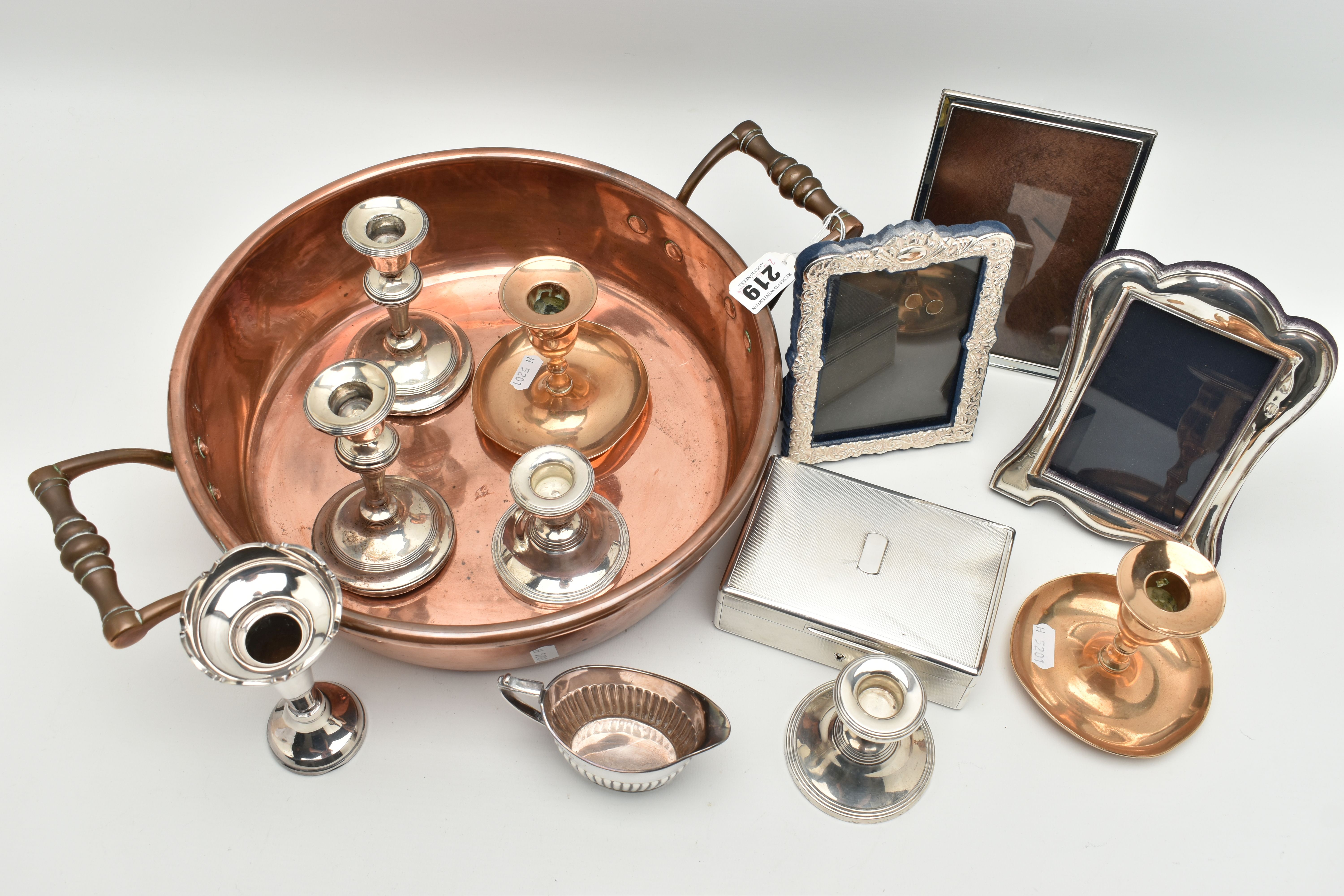 SILVER ITEMS AND A COPPER BOWL, to include a silver cigarette box, engine turned pattern with vacant - Image 2 of 6