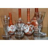 FOUR JAPANESE PORCELAIN VASES AND THREE LATE GEORGIAN/NINETEENTH CENTURY DRINKING GLASSES, the