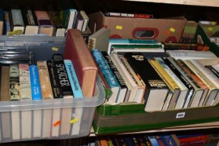 FIVE BOXES AND LOOSE BOOKS containing over 130 miscellaneous titles in hardback and paperback