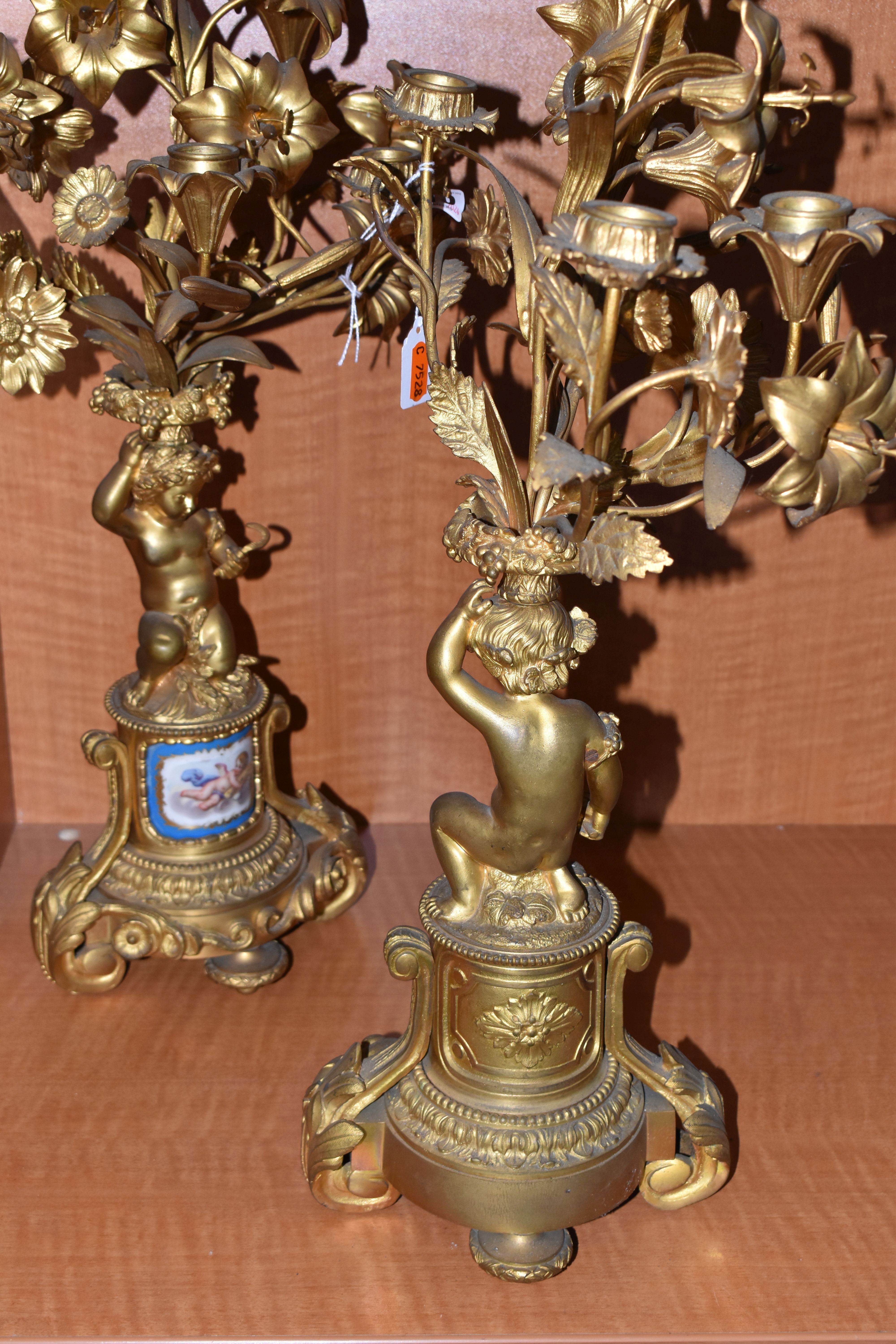 A PAIR OF MID 19TH GILT METAL candelabra, the upper section of floral form fitted with candle - Image 13 of 13