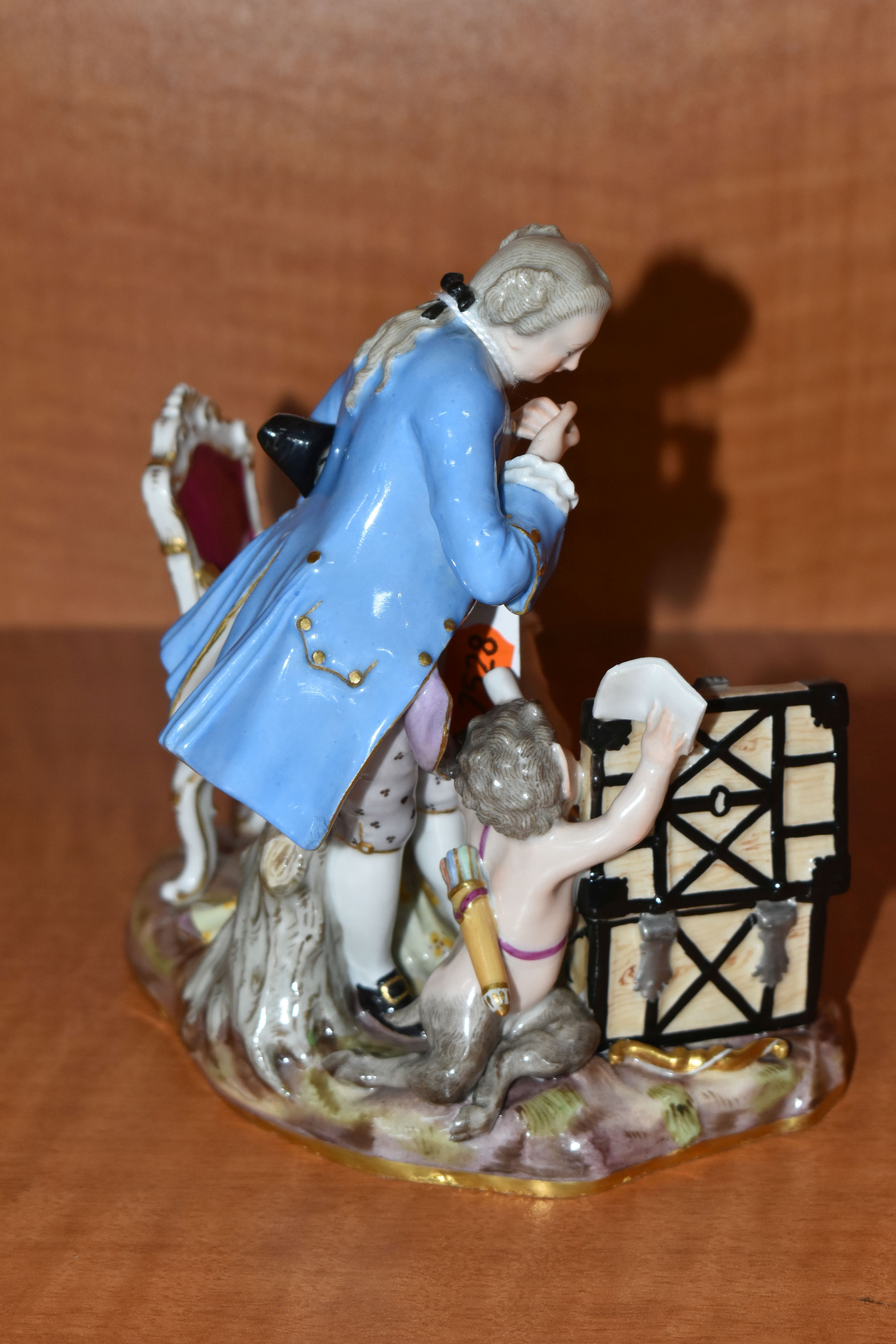 A LATE 19TH CENTURY MEISSEN SATIRICAL PORCELAIN FIGURE GROUP OF AN OLD LADY AND HER YOUNG LOVER - Image 5 of 8